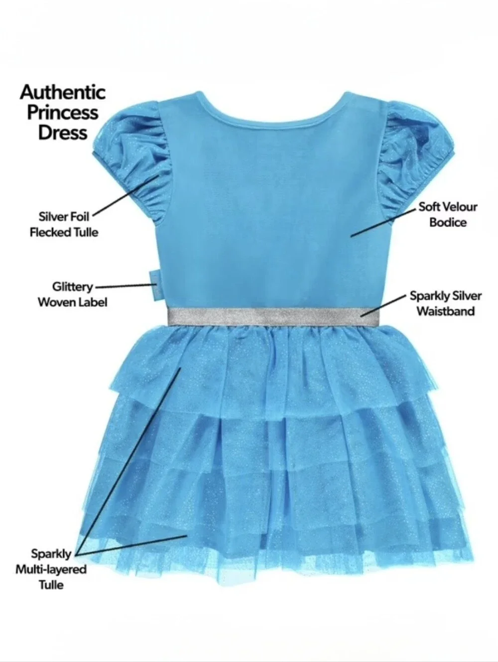 Disney Cinderella Princess Tutu Velour top Tulle Skirt Dress Blue 8